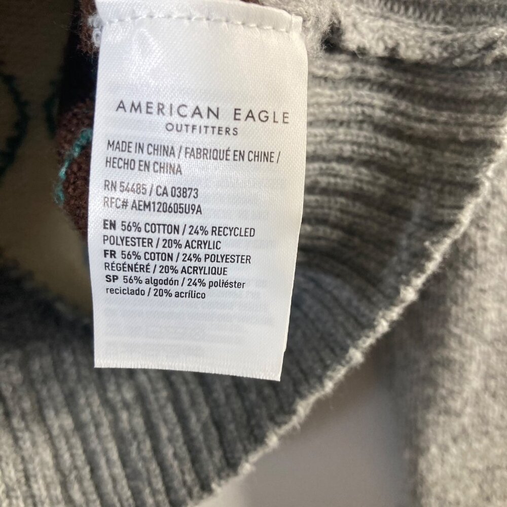 Womens American Eagle Argyle Cardigan Button Gray Brown White S - Picture 7 of 7